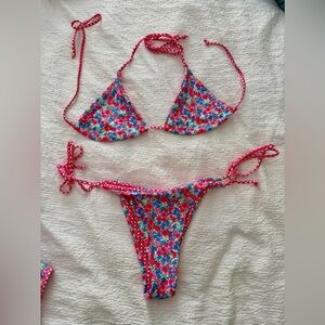 Floral Bikini Set with Pink Accents